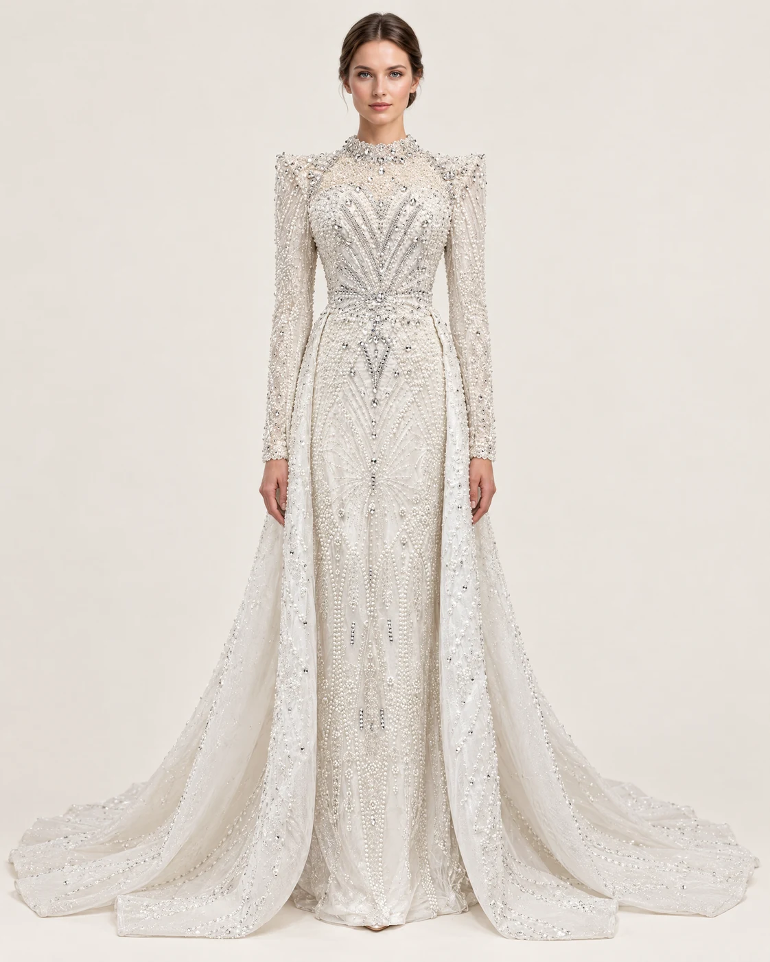 PEARL SUNBURST GOWN — Слонова коска и бисер