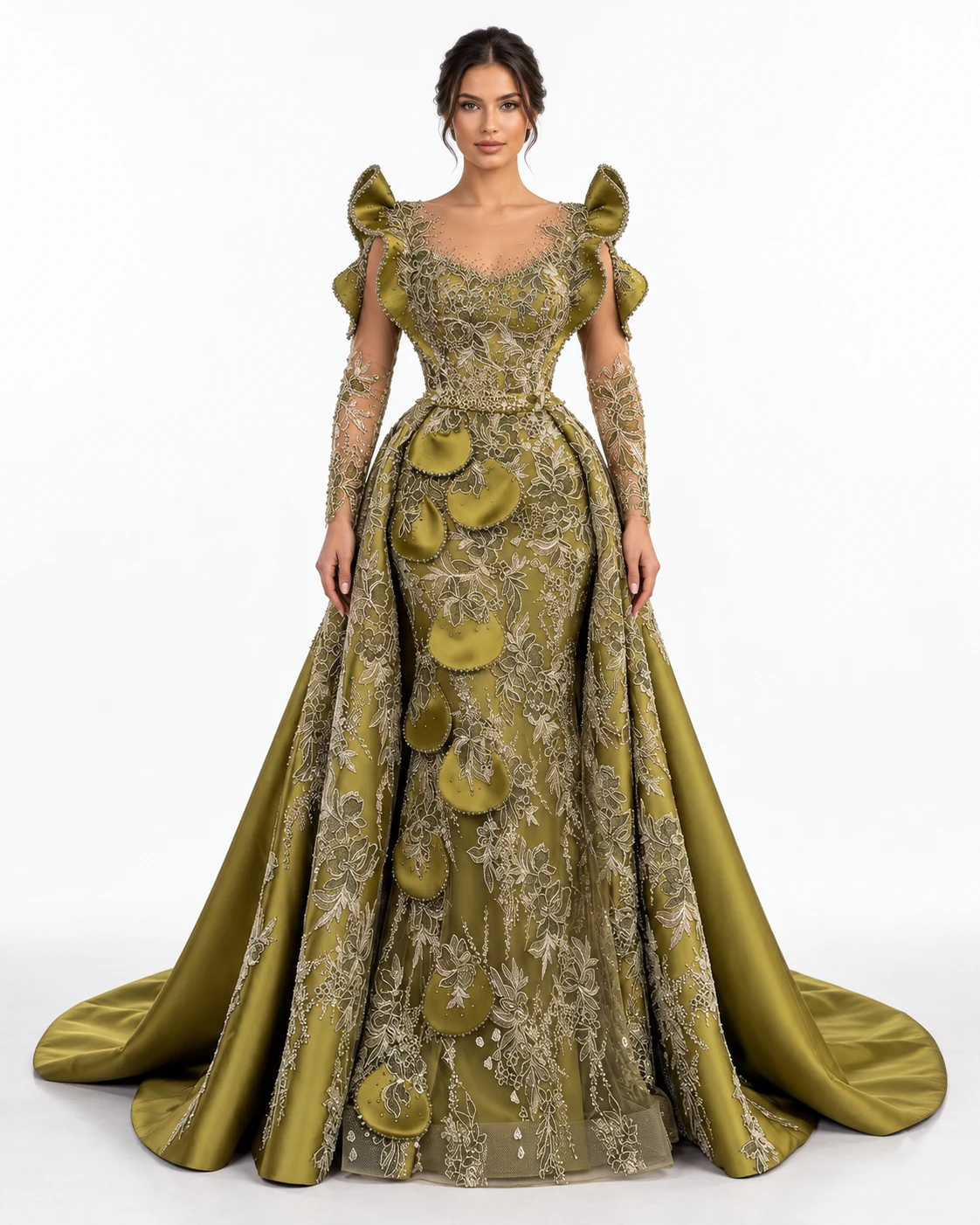 OLIVE PETAL DISC GOWN — Olive