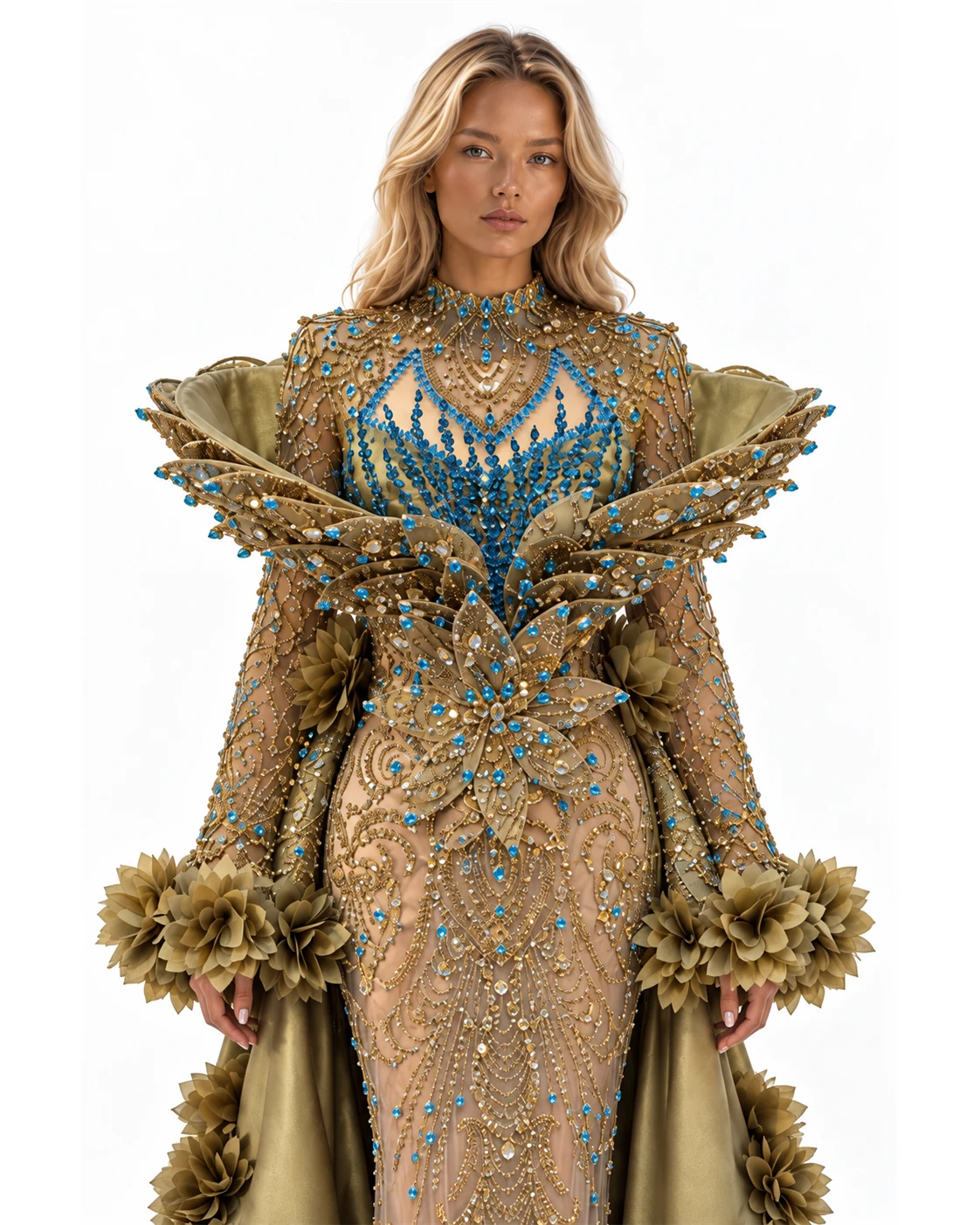 GOLD AND TEAL WING GOWN — Злато и тиркизно зелена