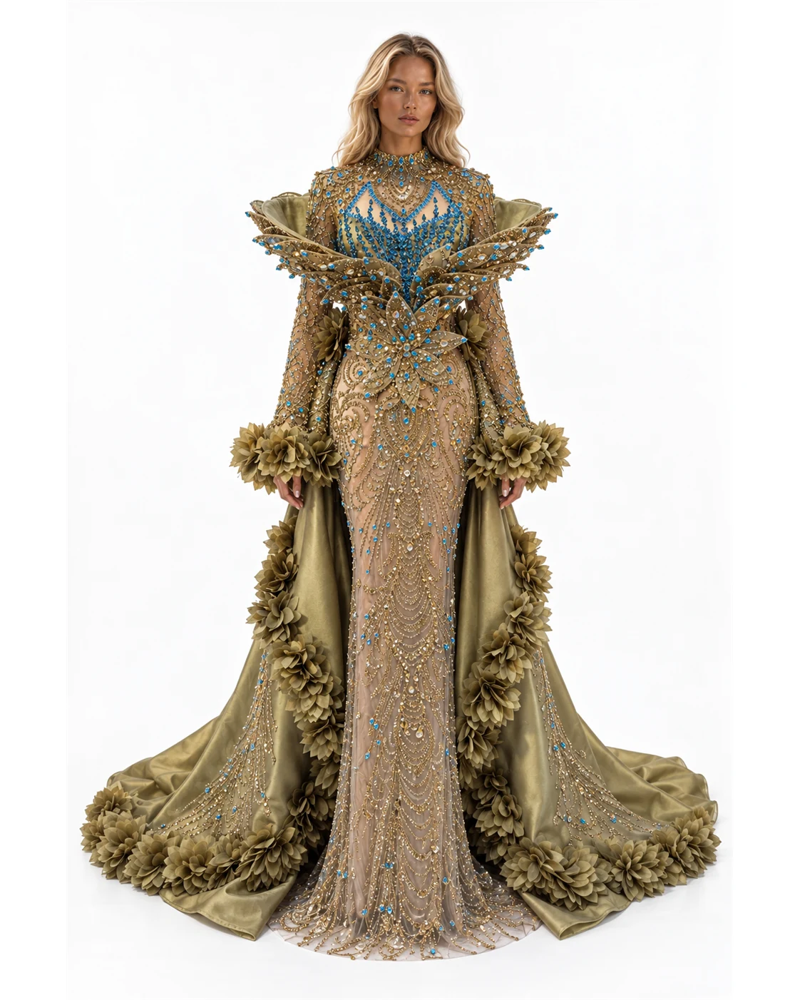 GOLD AND TEAL WING GOWN — Злато и тиркизно зелена