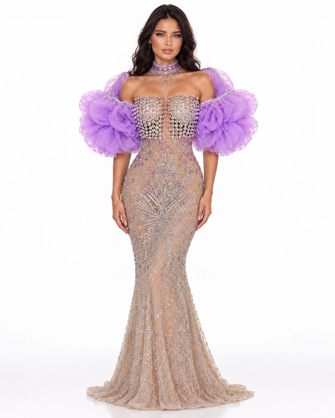 LILAC PUFF SLEEVE DRESS — Нуд и лила