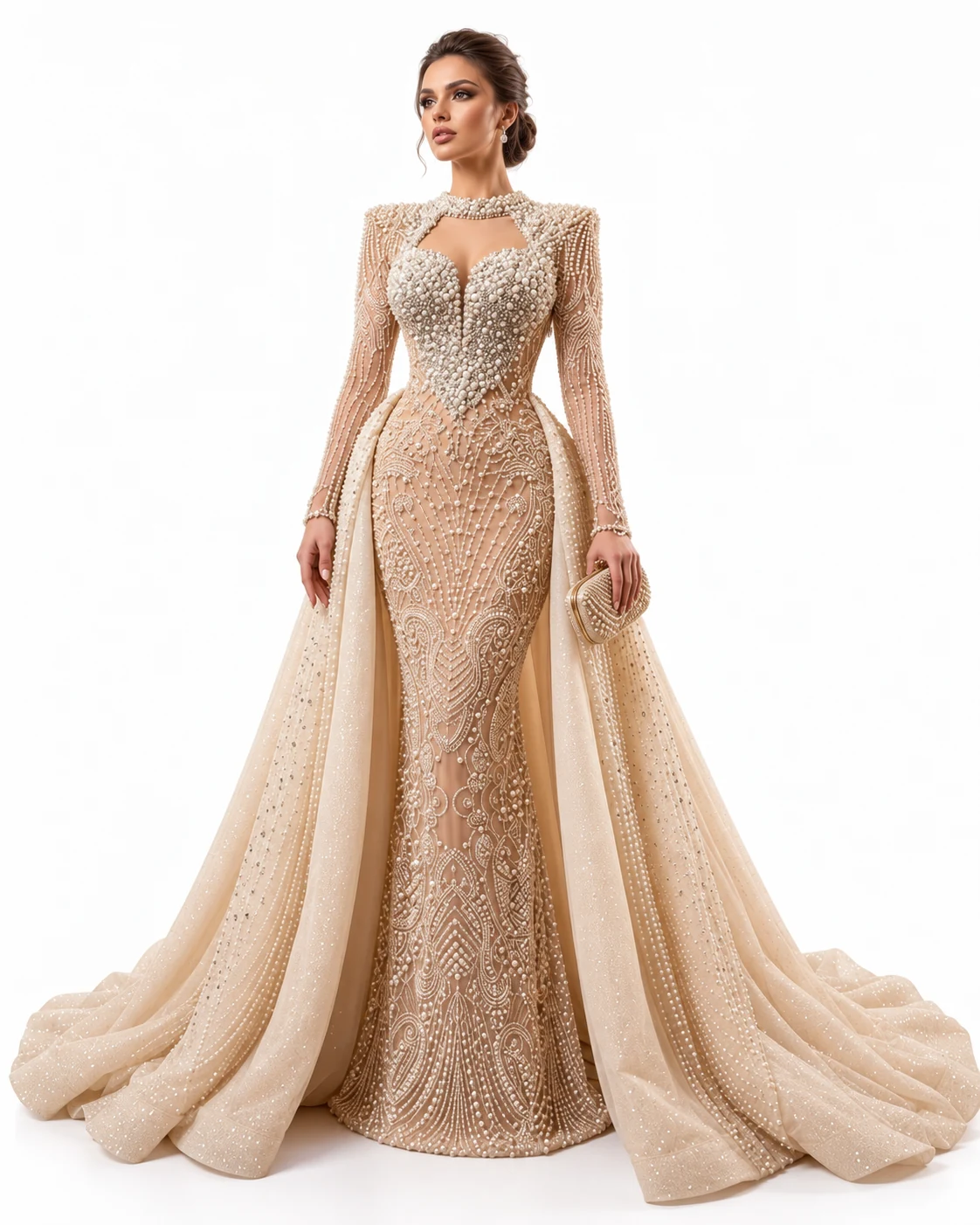 PEARL KEYHOLE COLLAR GOWN — Бисер и нуд