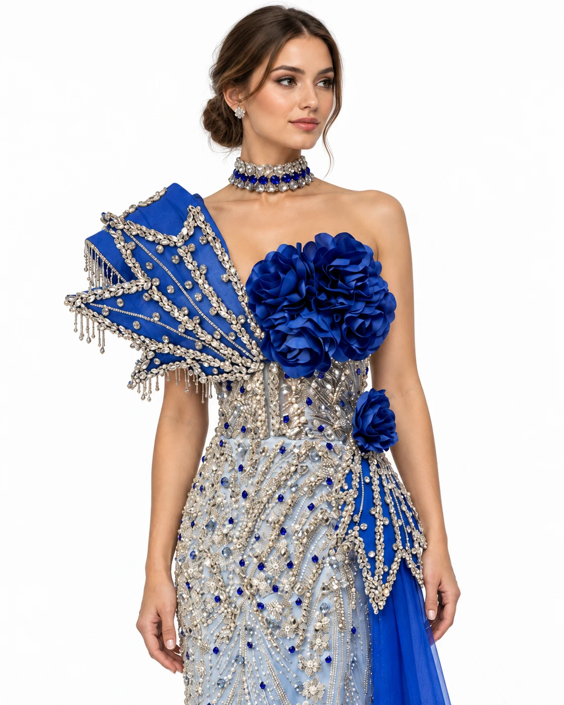 ICE SILVER FAN GOWN — Ледено сребро и кралско сино