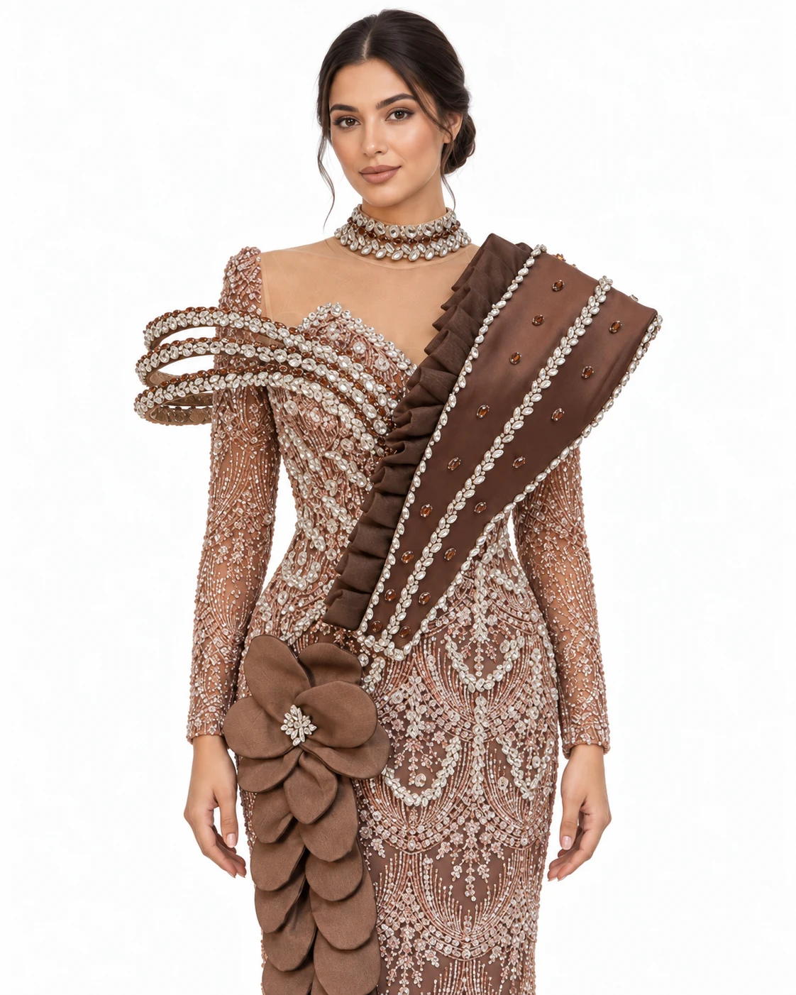 ROSE NUDE PETAL GOWN — Ружичест нуд и кафеава