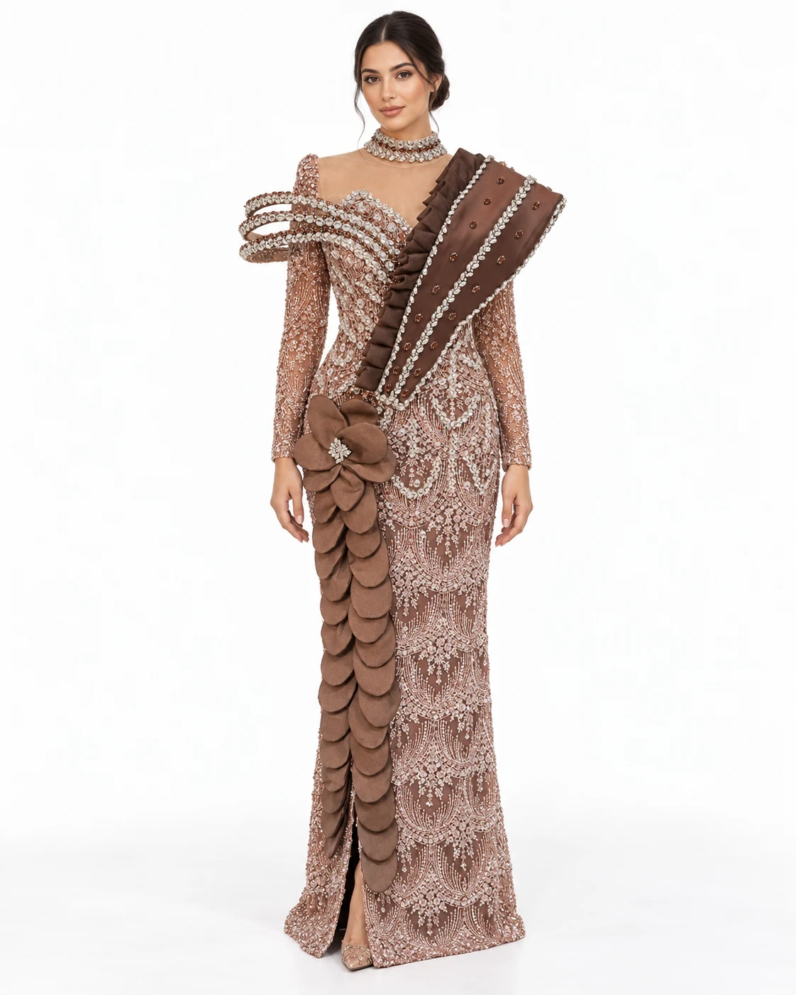 ROSE NUDE PETAL GOWN — Ружичест нуд и кафеава