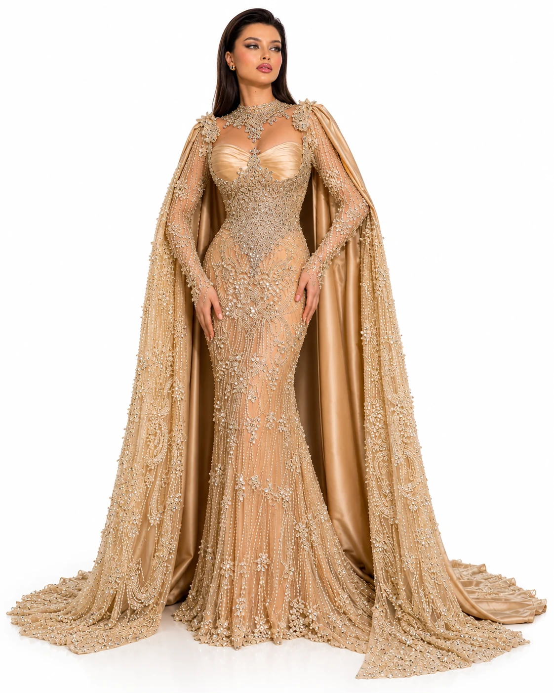 CHAMPAGNE CAPE DRESS — Shampanjë