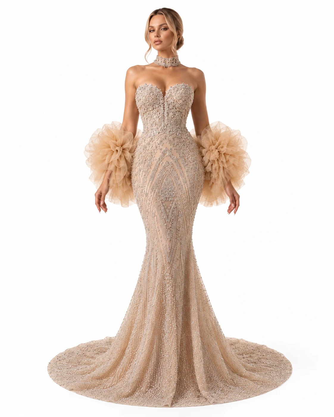 CHAMPAGNE CRYSTAL DRESS — Şampanya