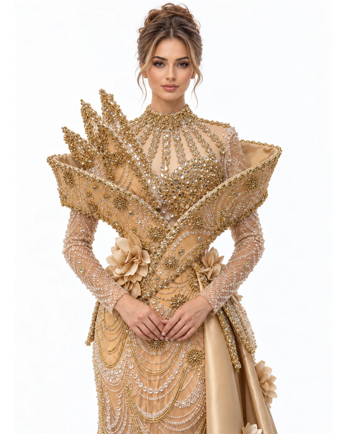 GOLD PEARL FRINGE GOWN — Злато