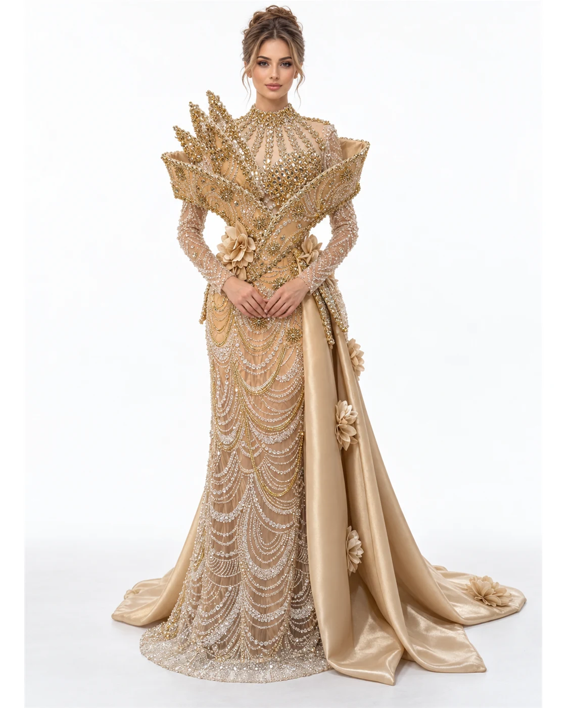GOLD PEARL FRINGE GOWN — Altın