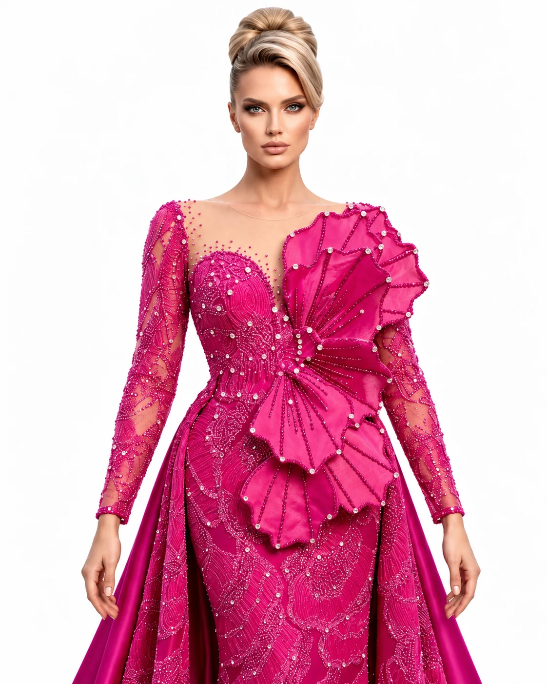 FUCHSIA FAN FLOWER GOWN — Фуксија