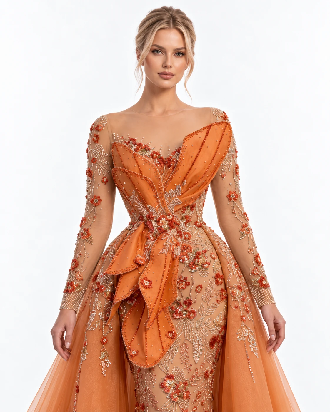 ORANGE FOLDED PETAL GOWN — Портокалова