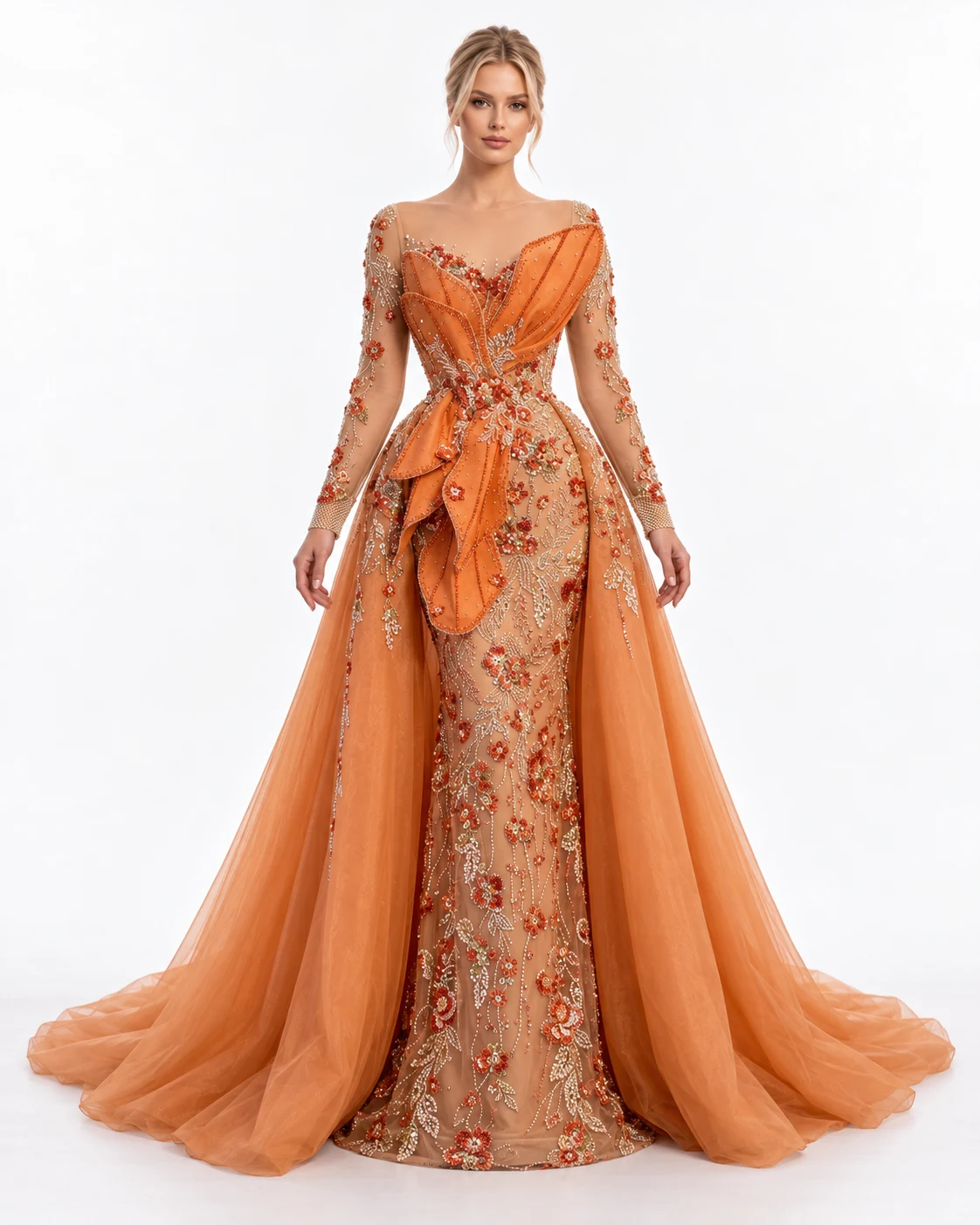 ORANGE FOLDED PETAL GOWN — Портокалова