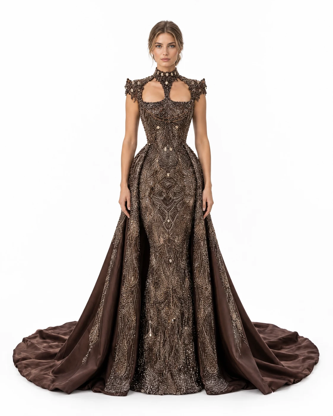 CHOCOLATE BEADED GOWN — Чоколадна и кафеава