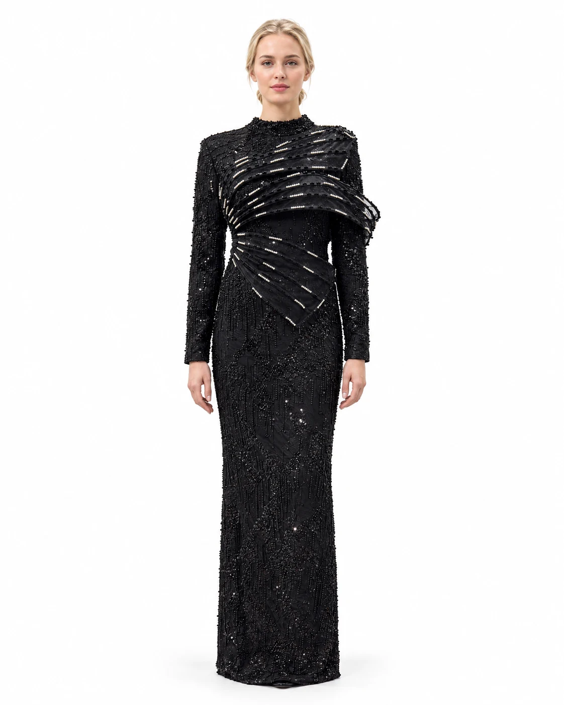 BLACK DRAPED CAPE GOWN — Црна