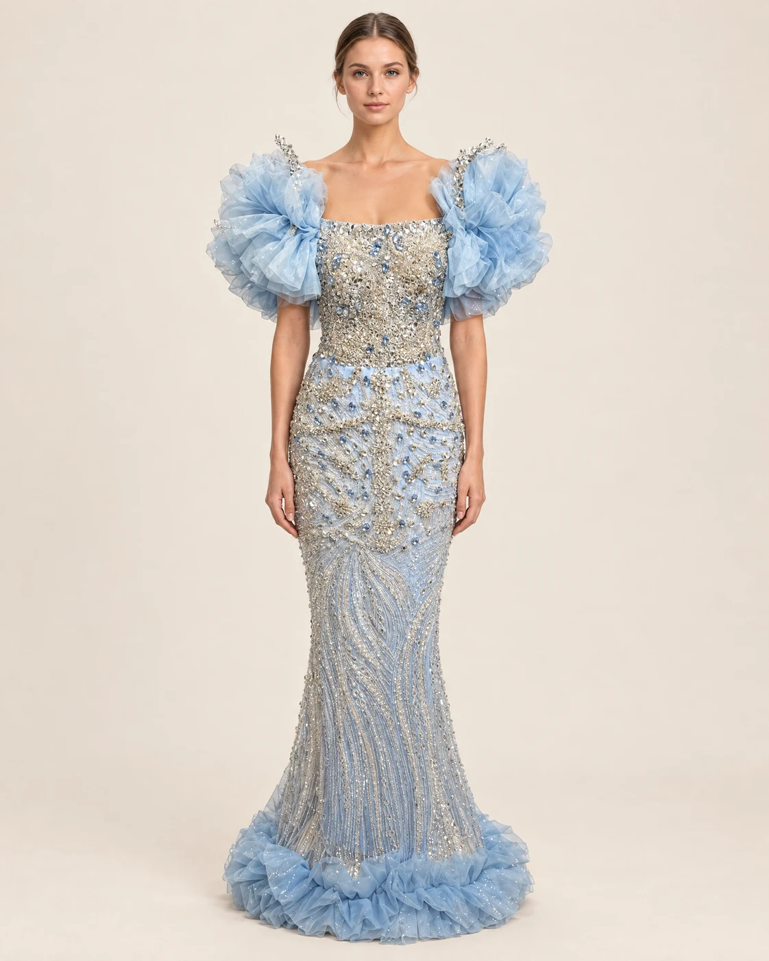 POWDER BLUE FLOWER DRESS — Кристал и бледо сино