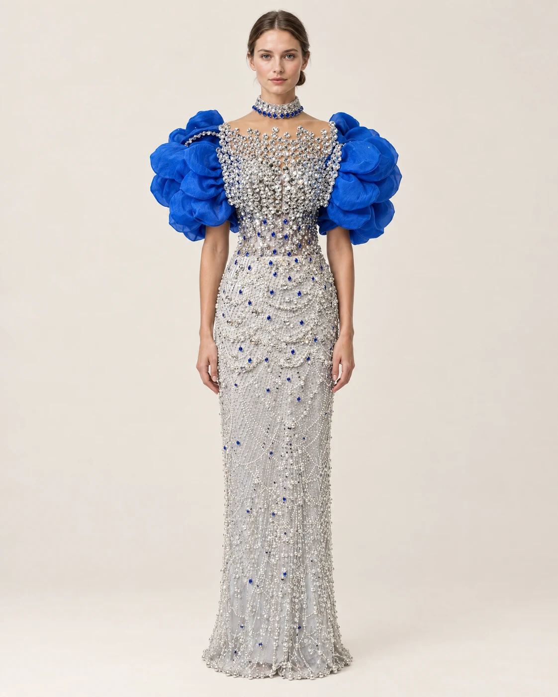 ROYAL BLUE PETAL GOWN — Кристал и кралско сино