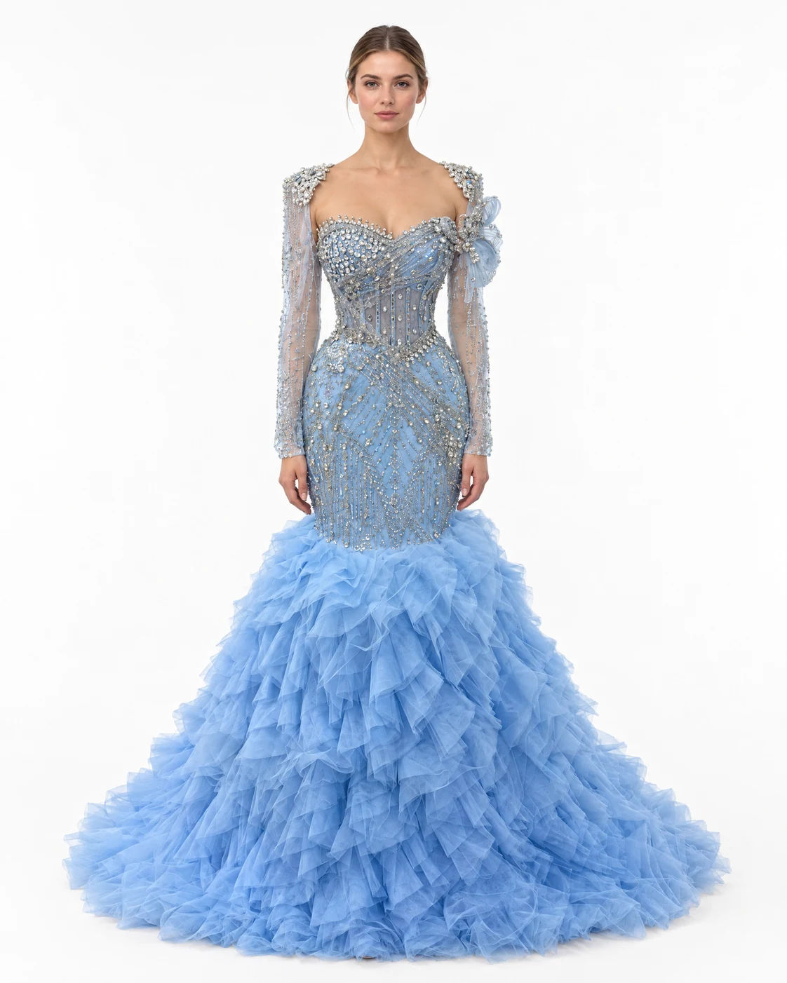 POWDER BLUE TIERED DRESS — Бледо сино