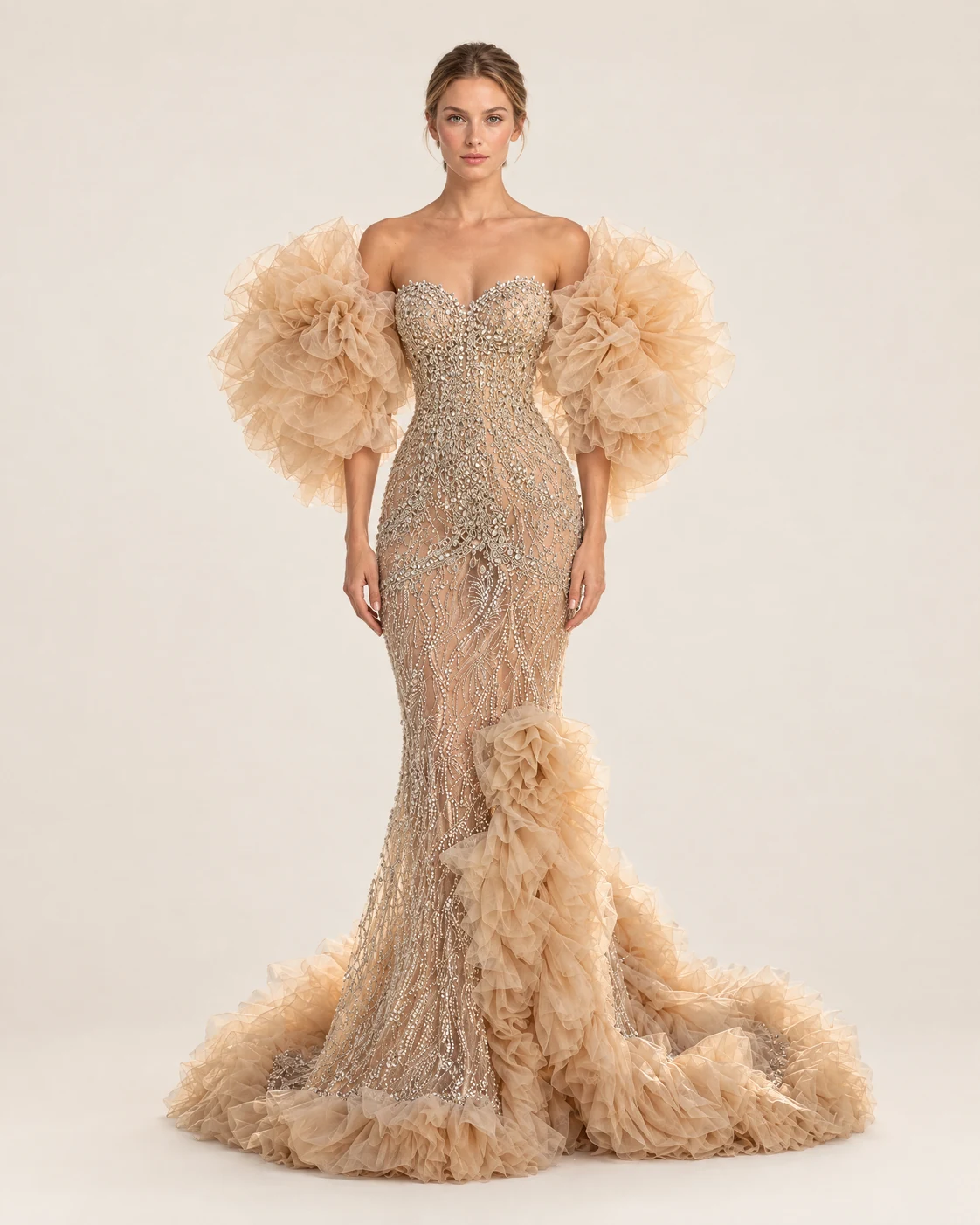 CHAMPAGNE PUFF GOWN — Şampanya