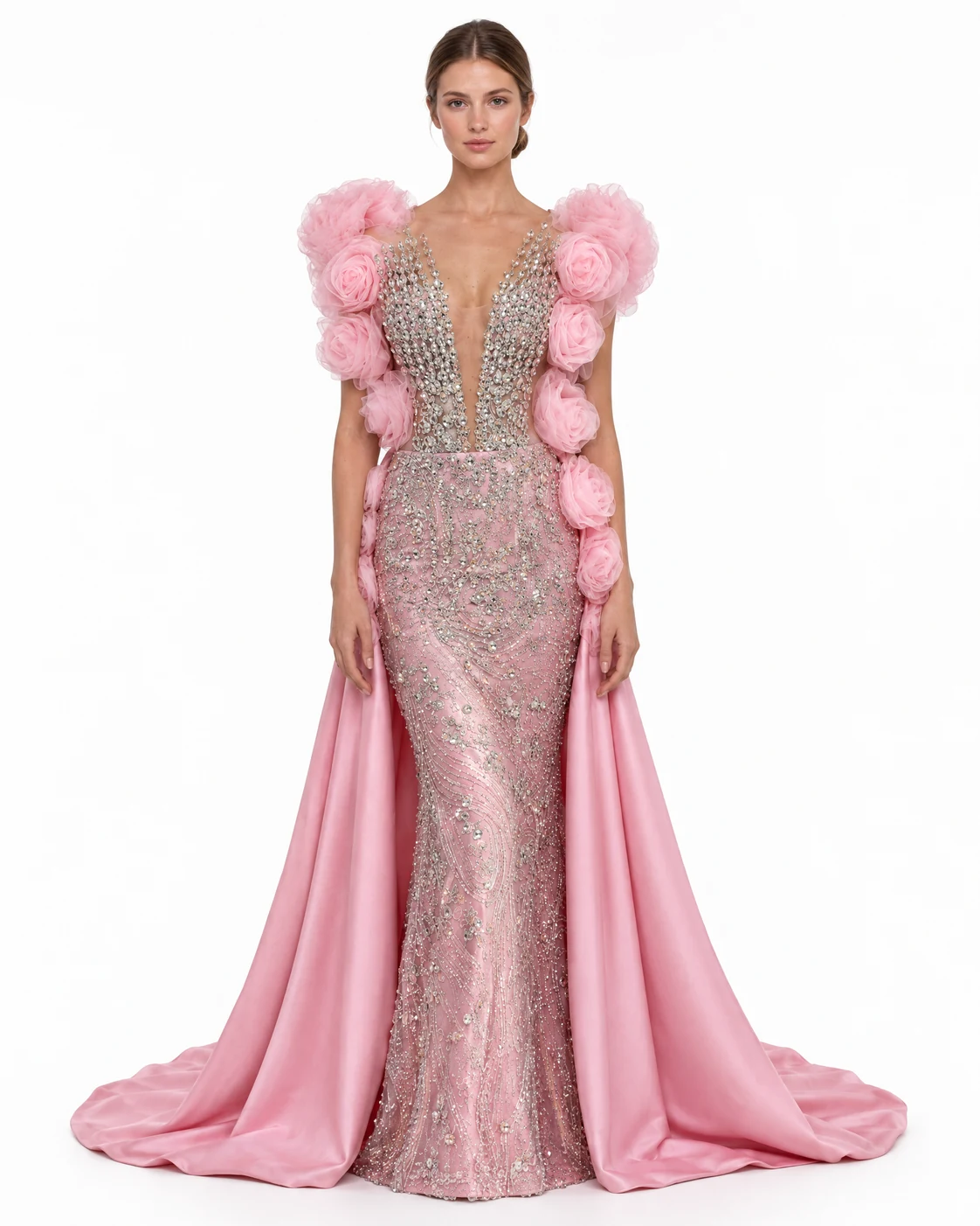 PINK ROSE SLEEVE GOWN — Pink