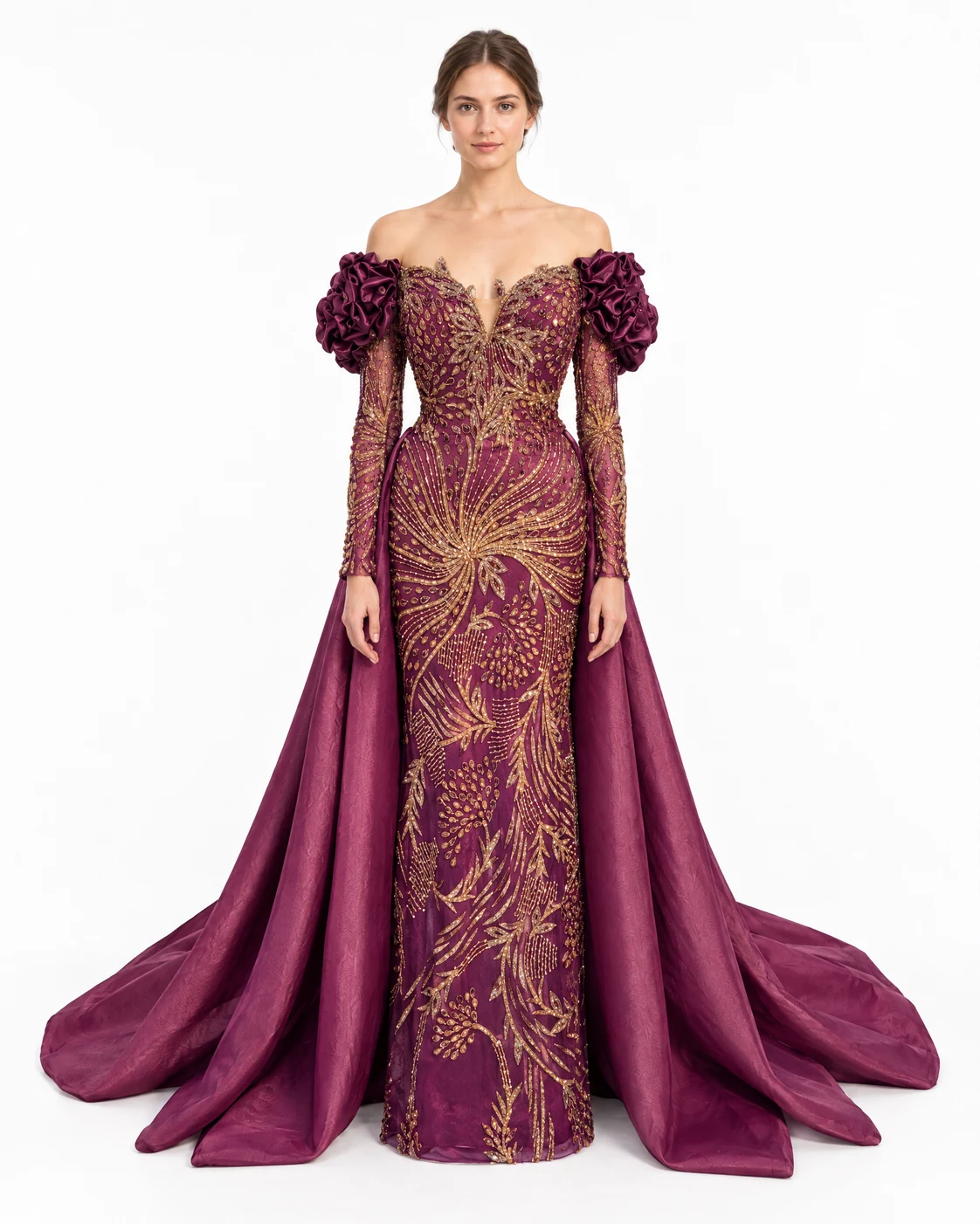 PLUM SUNBURST GOWN — Erik ve altın