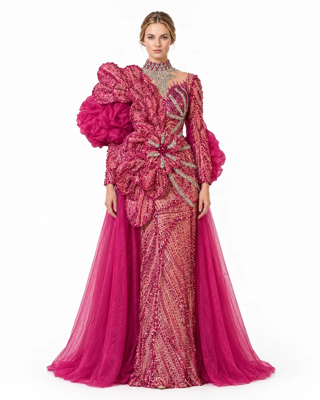 FUCHSIA FLOWER GOWN — Fuşya