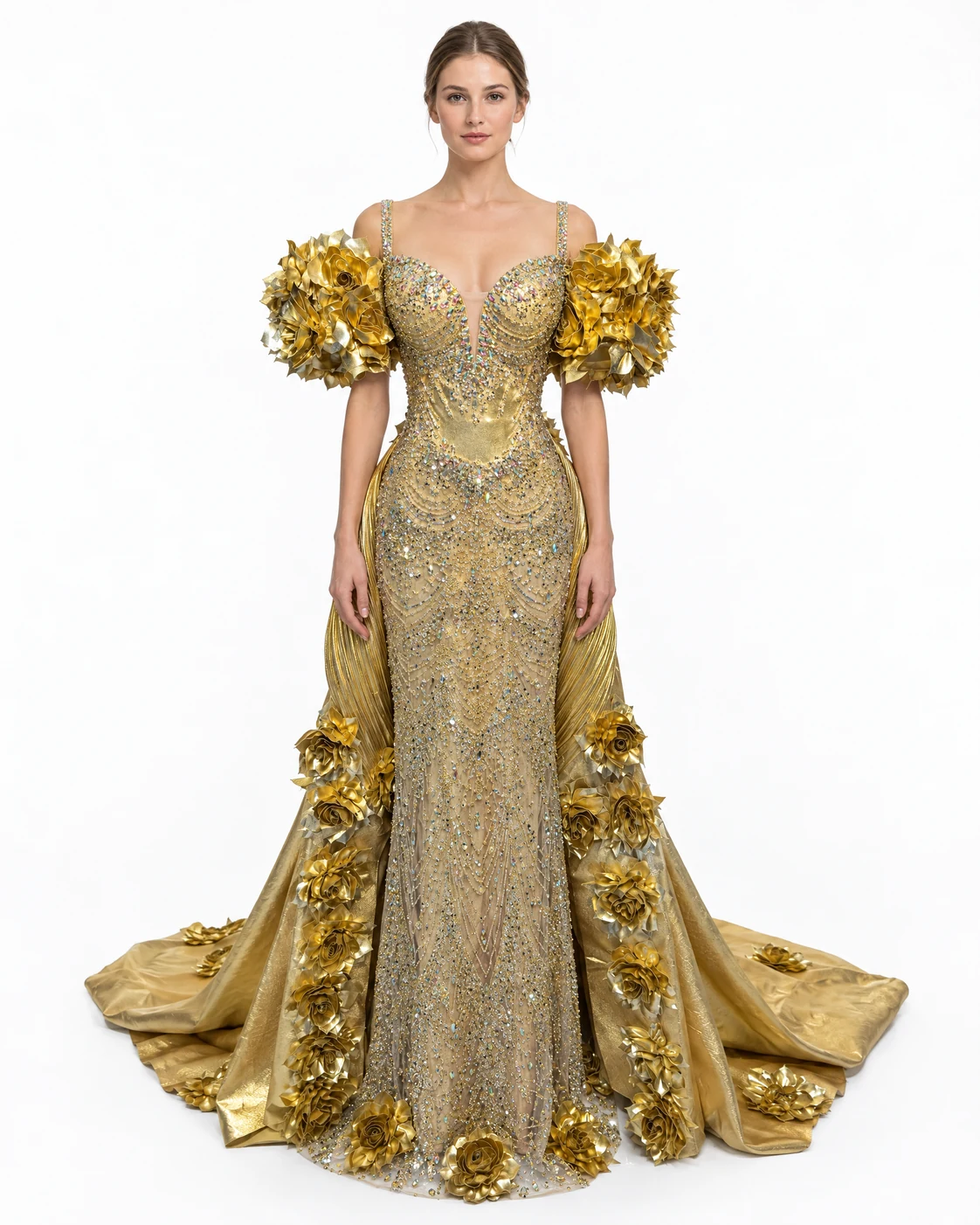 GOLD FLOWER SLEEVE GOWN — Злато