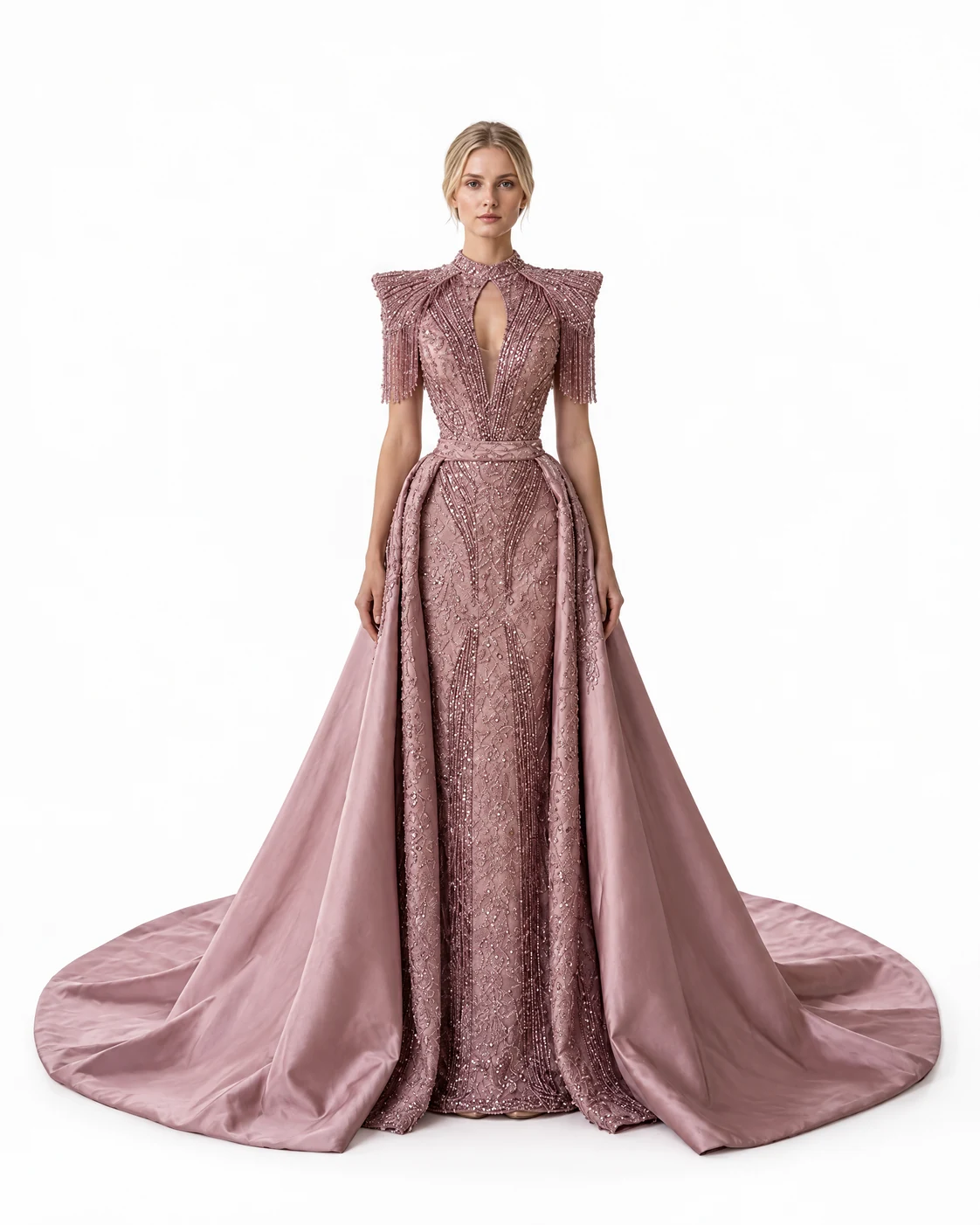 ROSE KEYHOLE COLLAR GOWN — Ружичеста