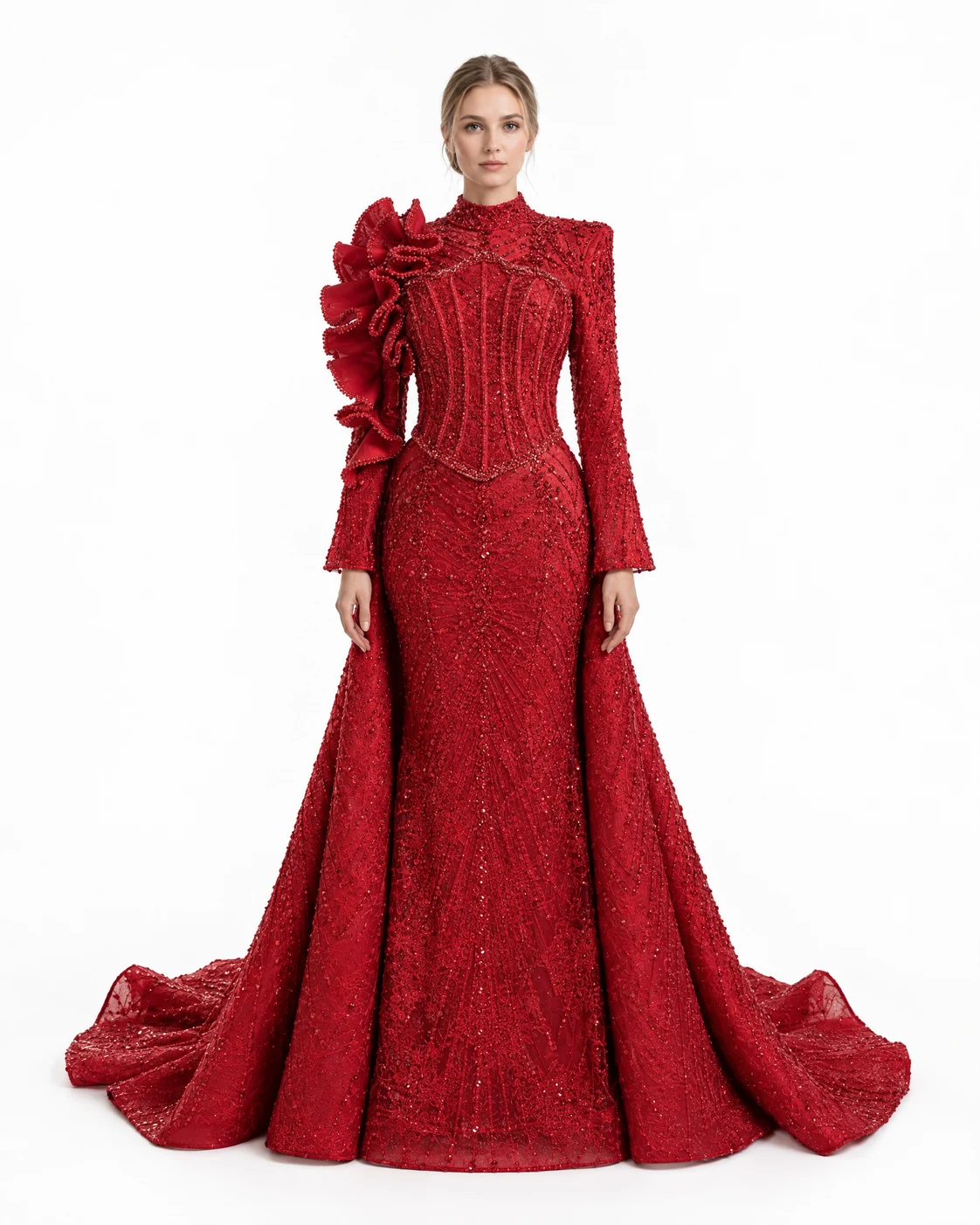 RED CORSET BELL GOWN — Red