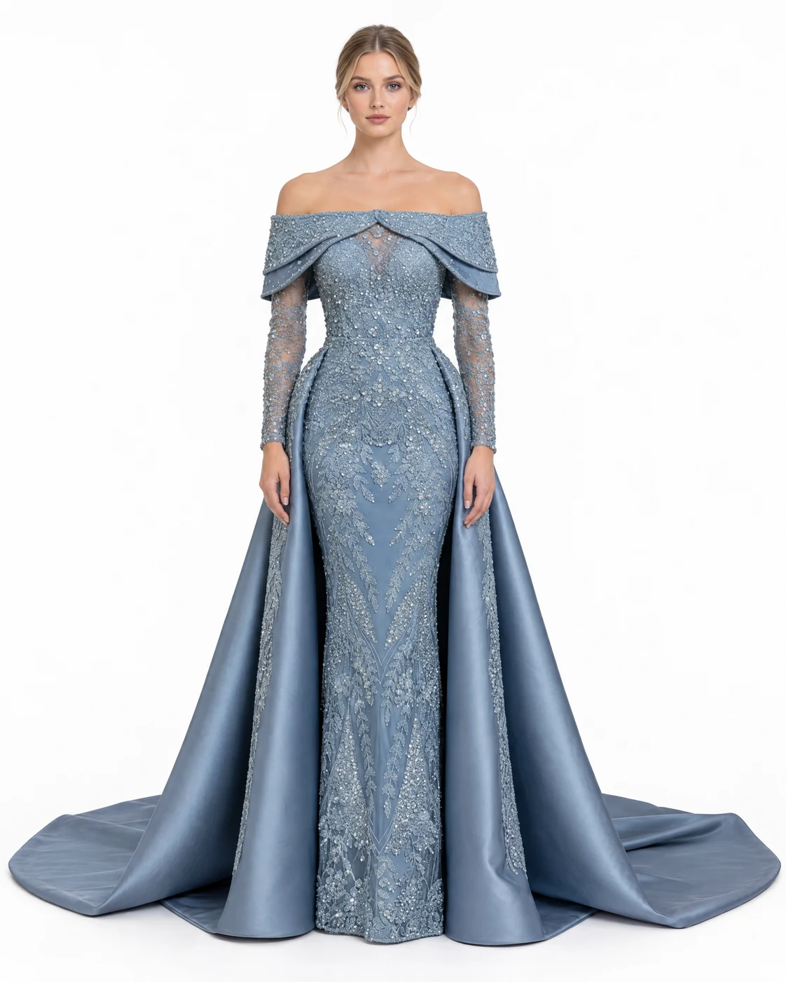 DUSTY BLUE FOLDED GOWN — Soluk mavi