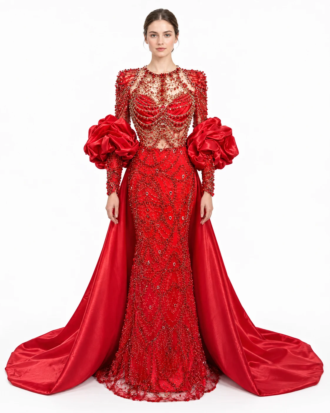 RED CHAIN ROSETTE GOWN — Црвена