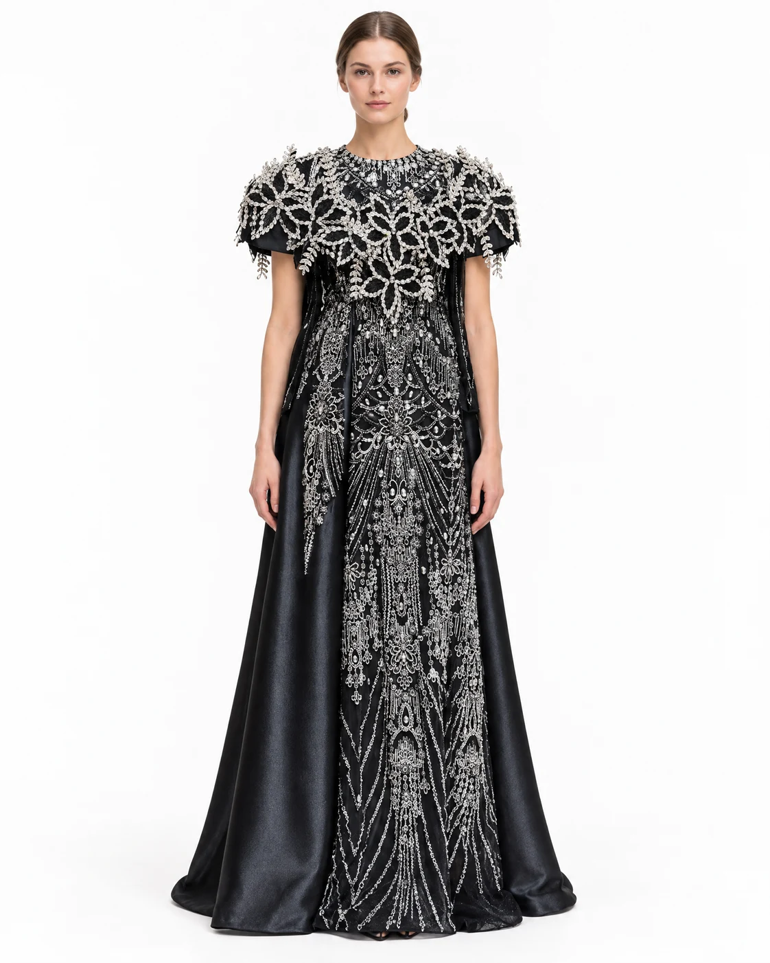 BLACK CRYSTAL LEAF GOWN — Црна и сребрена