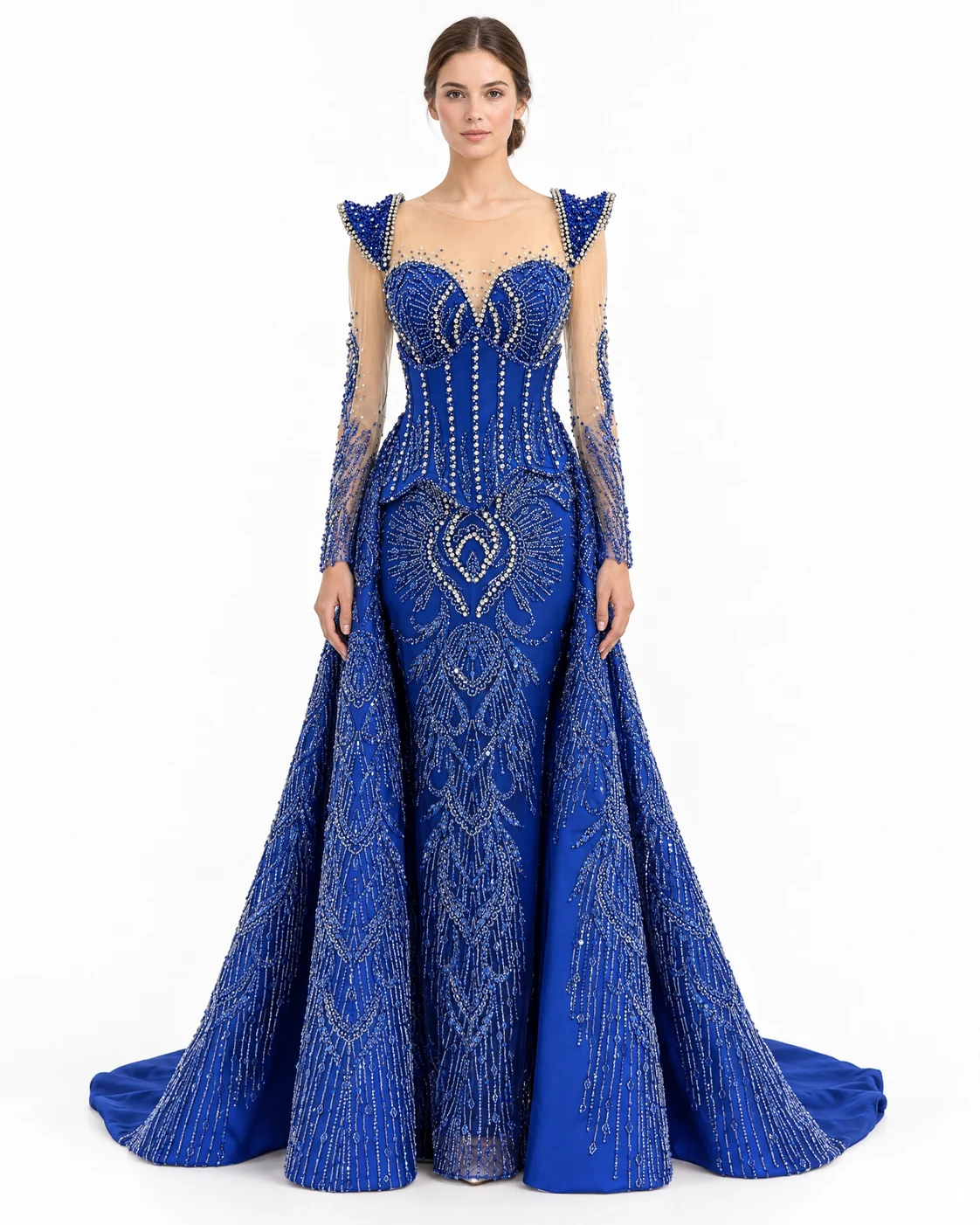 ROYAL BLUE PLUME GOWN — Saks mavisi ve gümüş